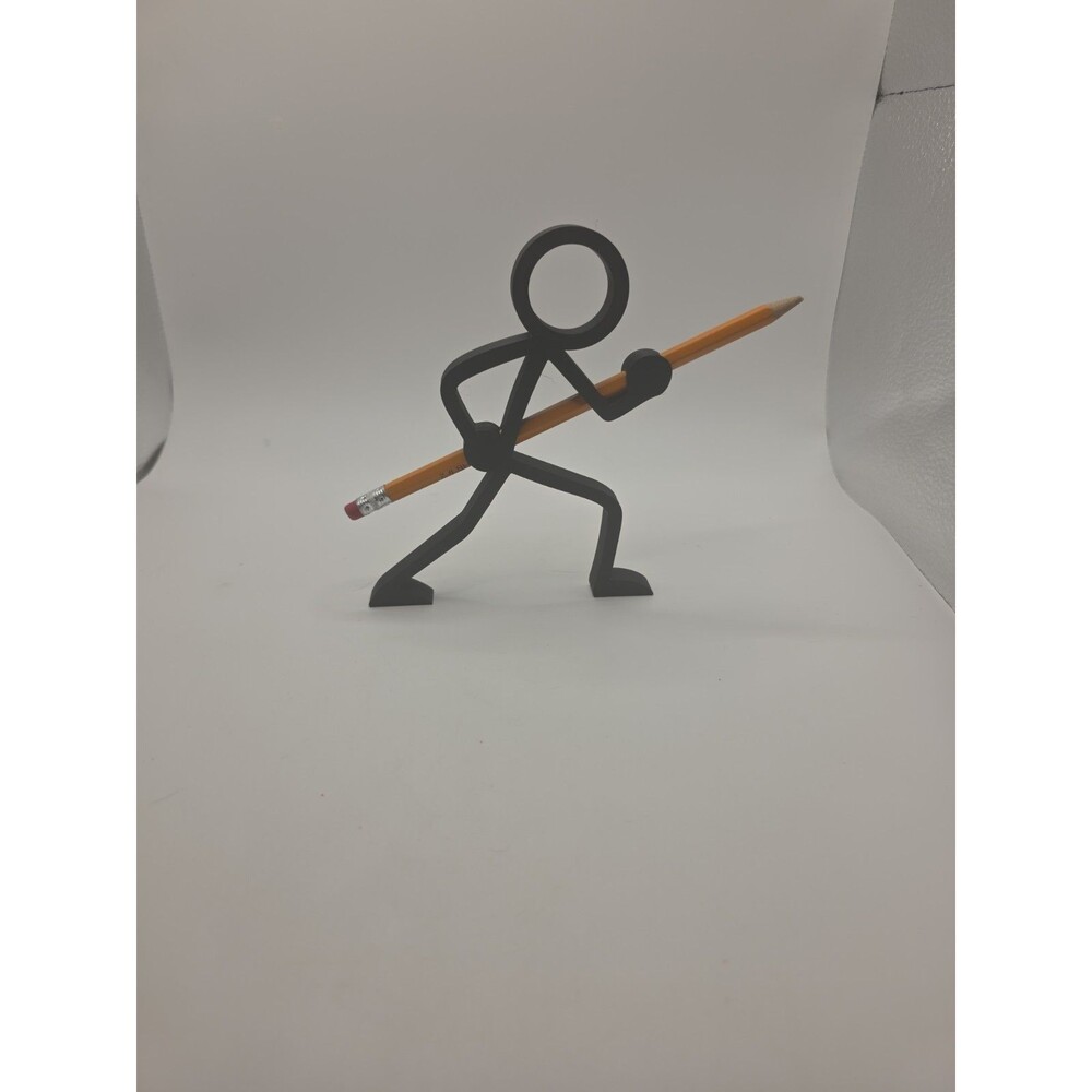 Stickman Warrior Pen Holder 3D Printed Pencil Stand Fun Ornament Gift Toy Model